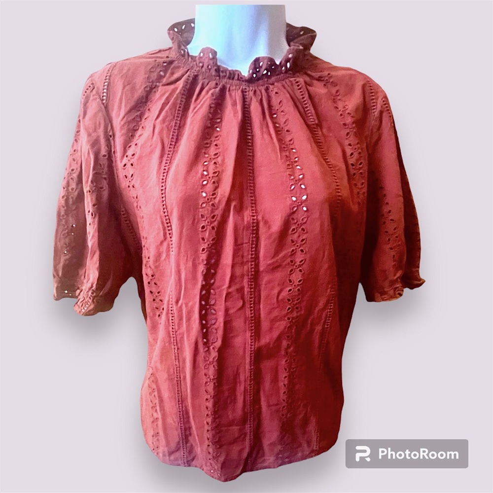 Eyelet Ruffle Cotton Blouse